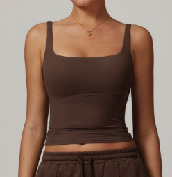 The Box Cut Built In Bra Tank - Brown
