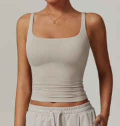 The Box Cut Built In Bra Tank - Stone