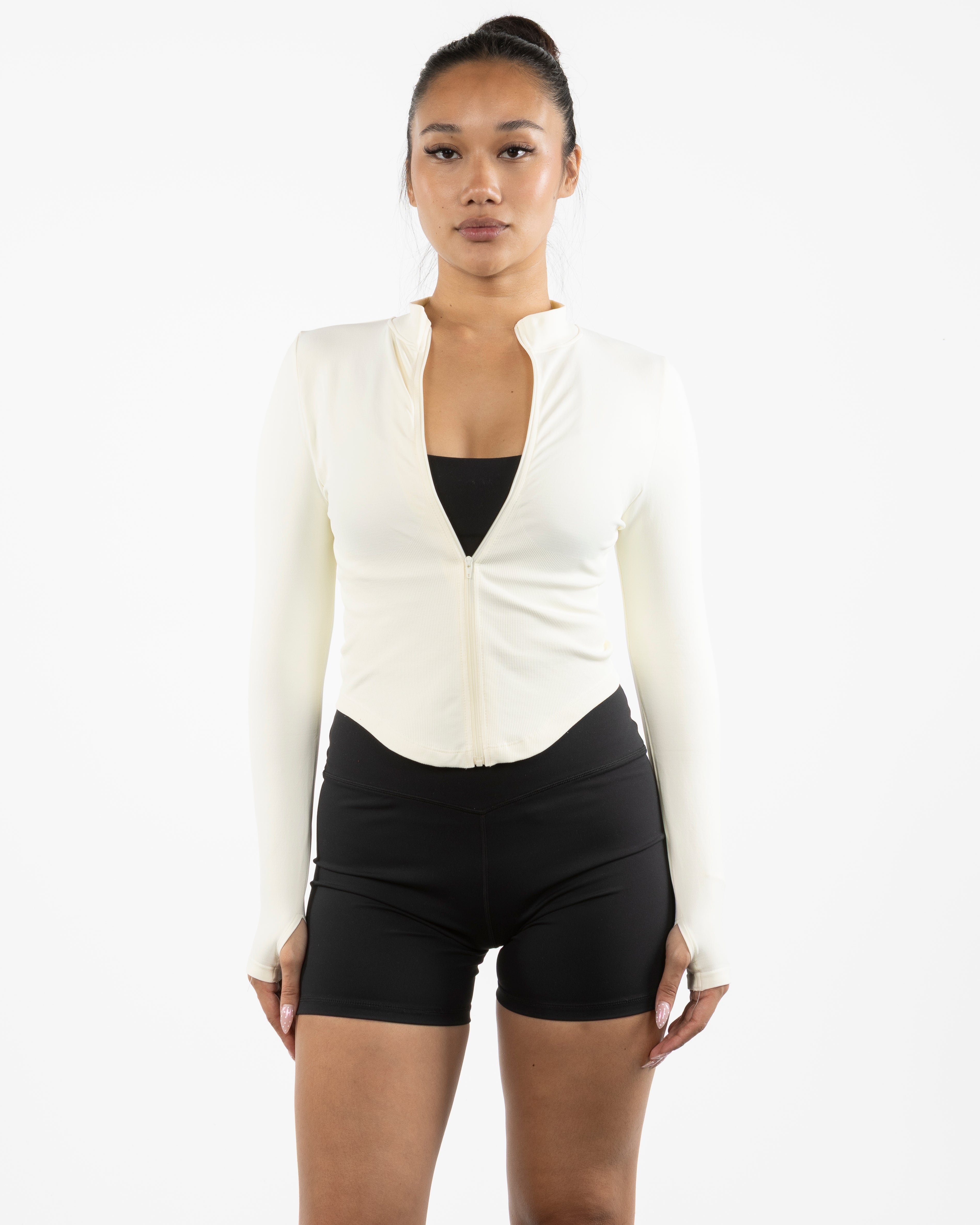 The 3/4 Crop Zip Jacket - Beige